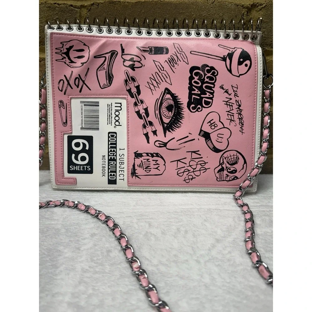 Mean Girls Style Pink Notebook Crossbody Bag/Purse Current Mood 90's Style Bag - Picture 12 of 14